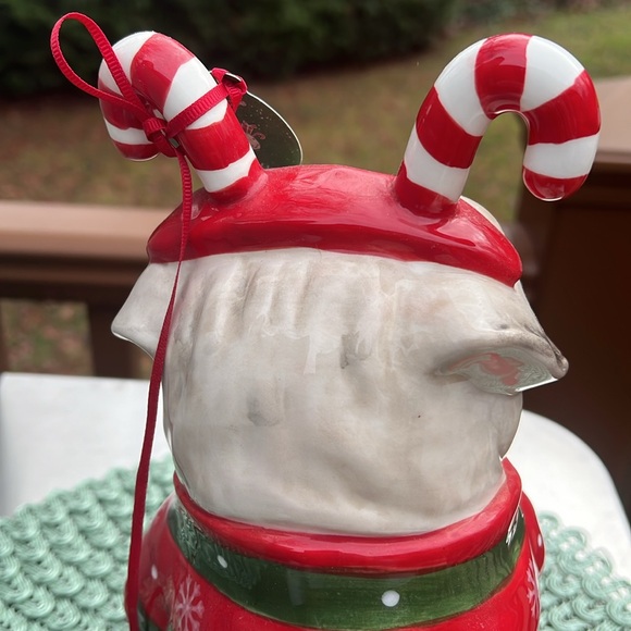 NWT Blue Sky Clayworks Christmas Pug wearing sweater & Candy-cane antlers. - Picture 4 of 8